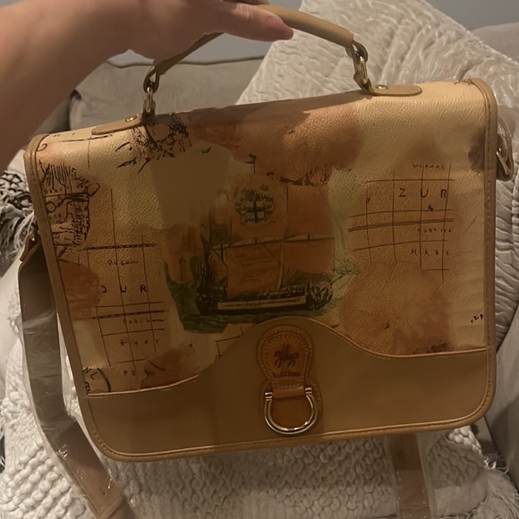 $448 Marchino Leather Vintage Map Shoulder bag and Briefcase  NWOT - Picture 3 of 7